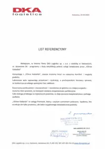 Luksusowy przewóz osób - VDrive Kobielski. Referencję od firmy DKA Logistics.